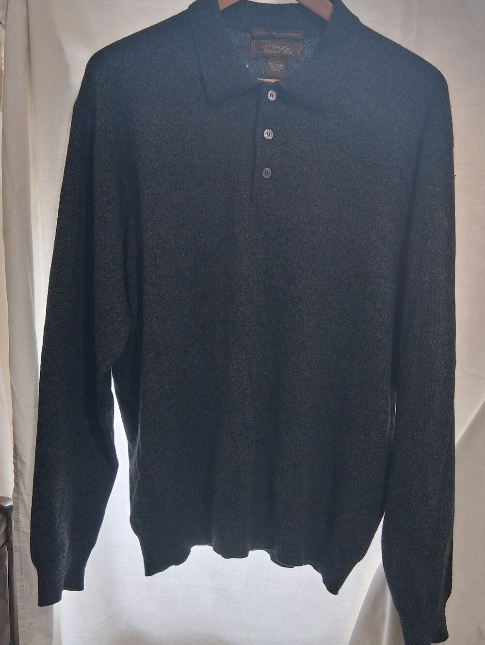 Men's 100% Cashmere Charcoal Three Button Pullover Sweater Tasso Elba Large
